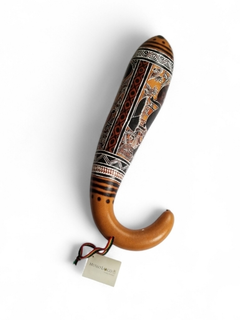 NWT Peruvian Guiro Gourd Hand-Painted Hand-Carved Decorative Art Shaker Rattle
